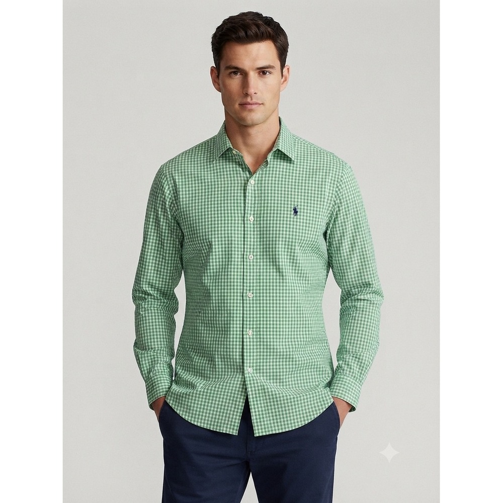 Ralph Lauren Button Down Mens 16.5 32/33 Green Gingham Classic Fit‎ Long Sleeve